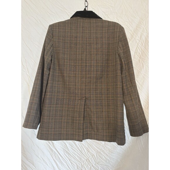 Free People Black & Brown Plaid Double Breasted Blazer in Brown XS Velvet Collar - Picture 2 of 9